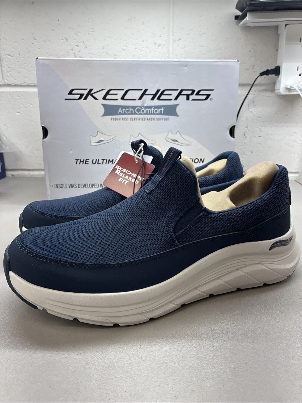 Skechers Arch Comfort Flex Men's Size 11 Slip-On Shoes Navy Relaxed Fit 66751S